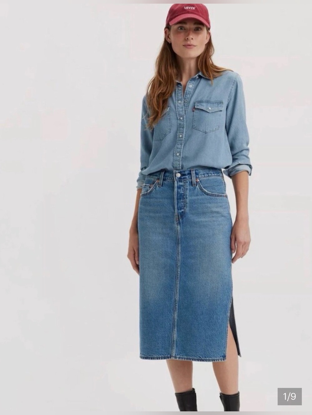 Levi's Light Blue Denim Midi Skirt